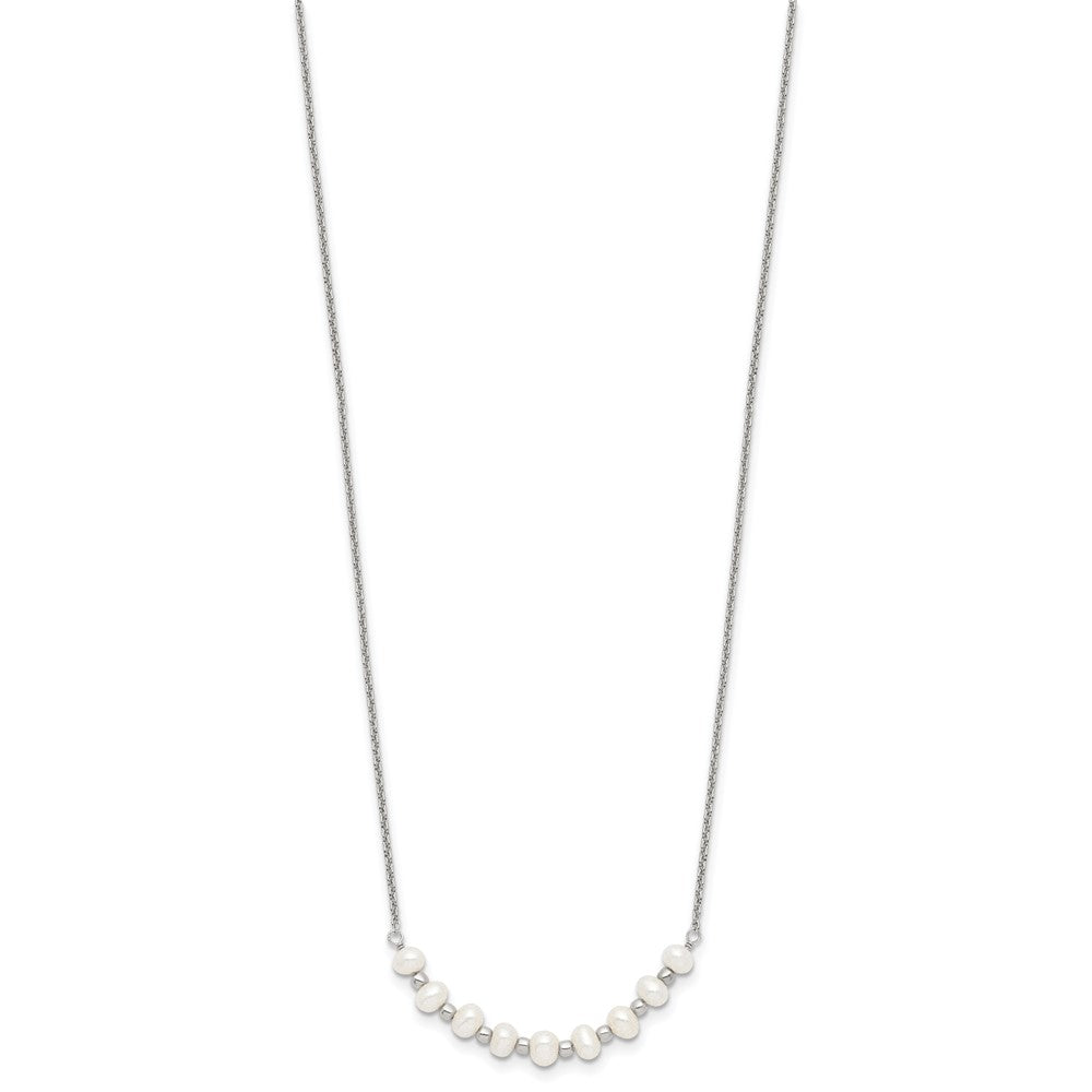 Sterling Silver Polished & Beaded 3-4mm Semi-round Freshwater Cultured Pearl Curved Children's Necklace 16.5 Inches