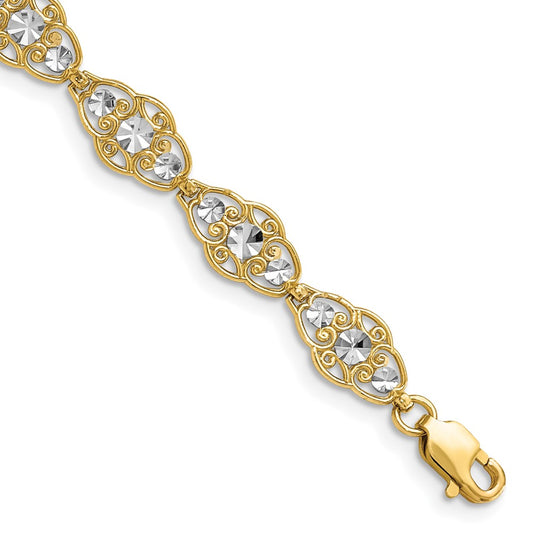 14k and White Rhodium Diamond-Cut Fancy Bracelet 7.5  inches