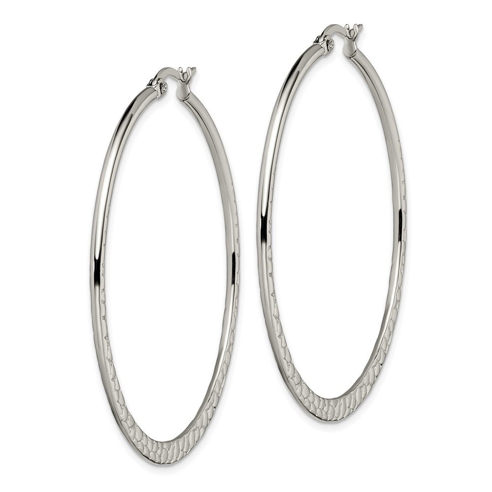 Stainless Steel Polished and Textured 50mm Diameter Hoop Earrings