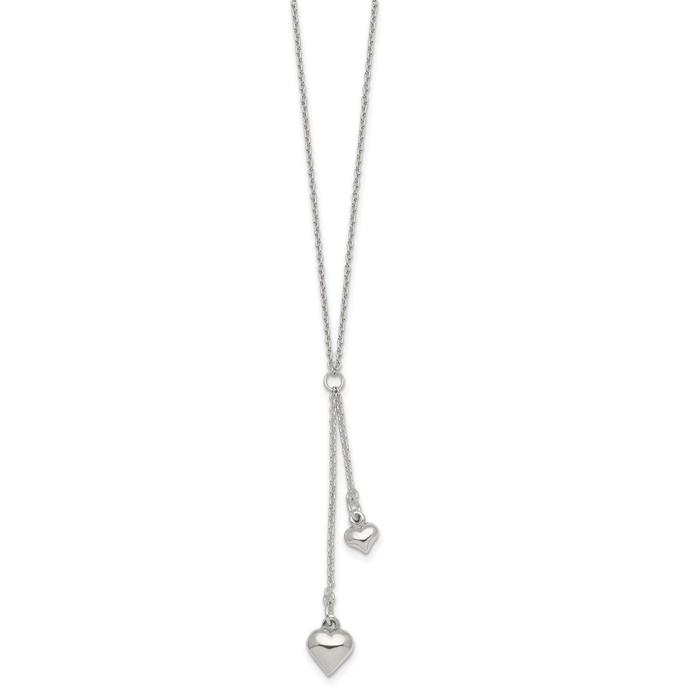 Sterling Silver Polished Two Heart Lariat Necklace 16 Inches