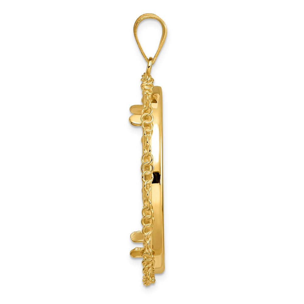 14k Polished Twisted Ring with 32.7mm Prong Coin Bezel Pendant