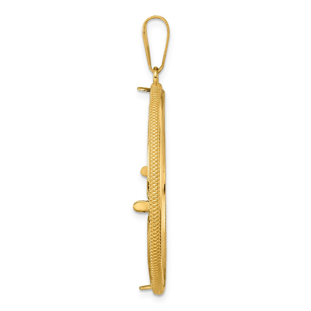 14k Polished Popcorn with 32.0mm Prong Coin Bezel Pendant