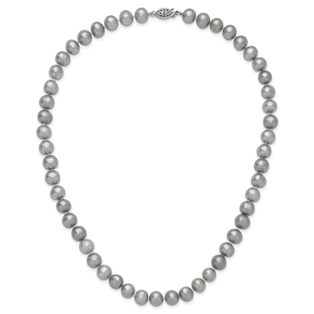 Sterling Silver Rhodium-plated 8-9mm Grey Near-Round Freshwater Cultured Pearl 18 inch Necklace 18 Inches
