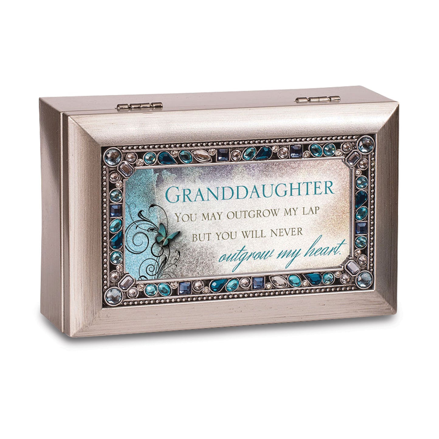 GRANDDAUGHTER Sentiment Silver-tone Resin Jeweled Petite Music Box (Plays You Are My Sunshine) QGM14470