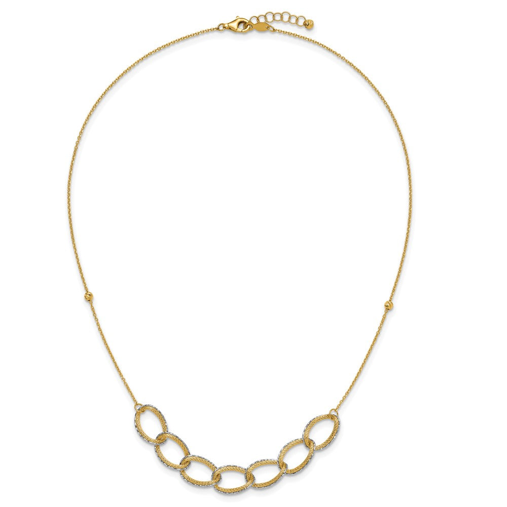 14K Two-tone Pol/Texture/Dia-cut Oval w/ 1in Ext. Necklace