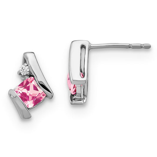 SS Created Sapphire & Diamond Earrings