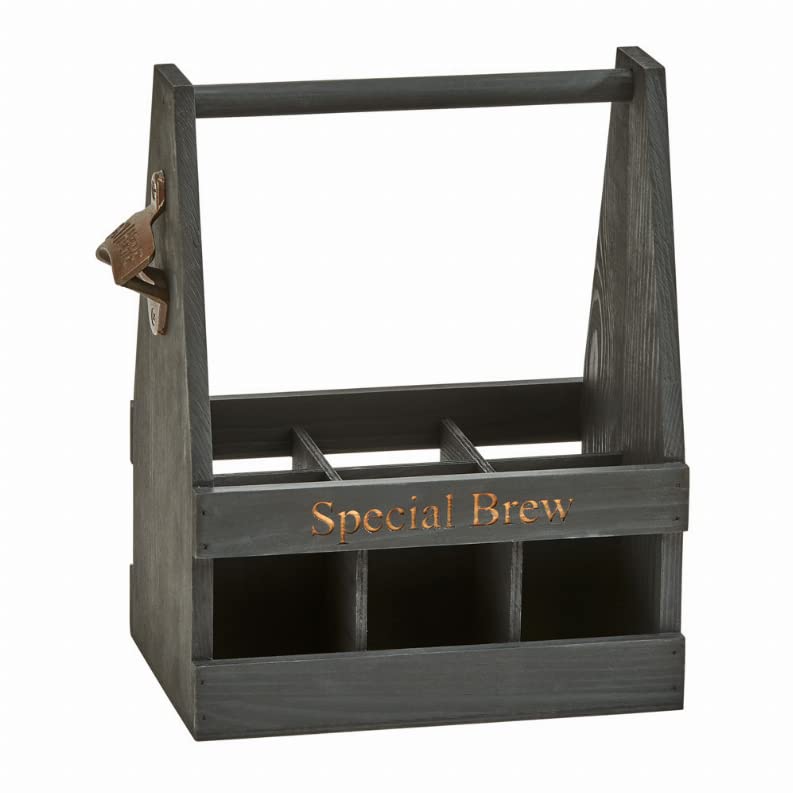 Creative Gifts International Black Wood 6 Bottle Caddy with Opener 11.25x9