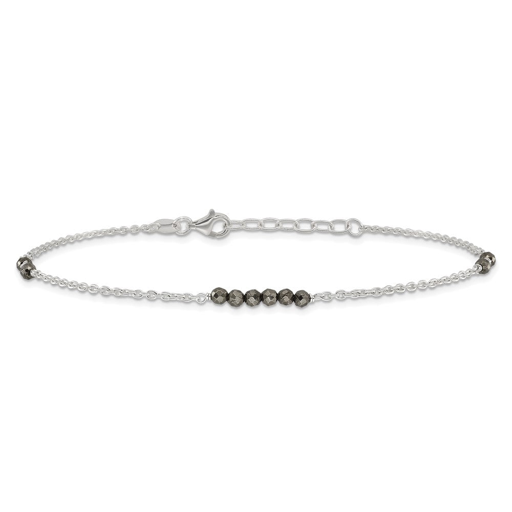 Sterling Silver Black CZ Beads 9in Plus 1 in Ext. Anklet 9 inches