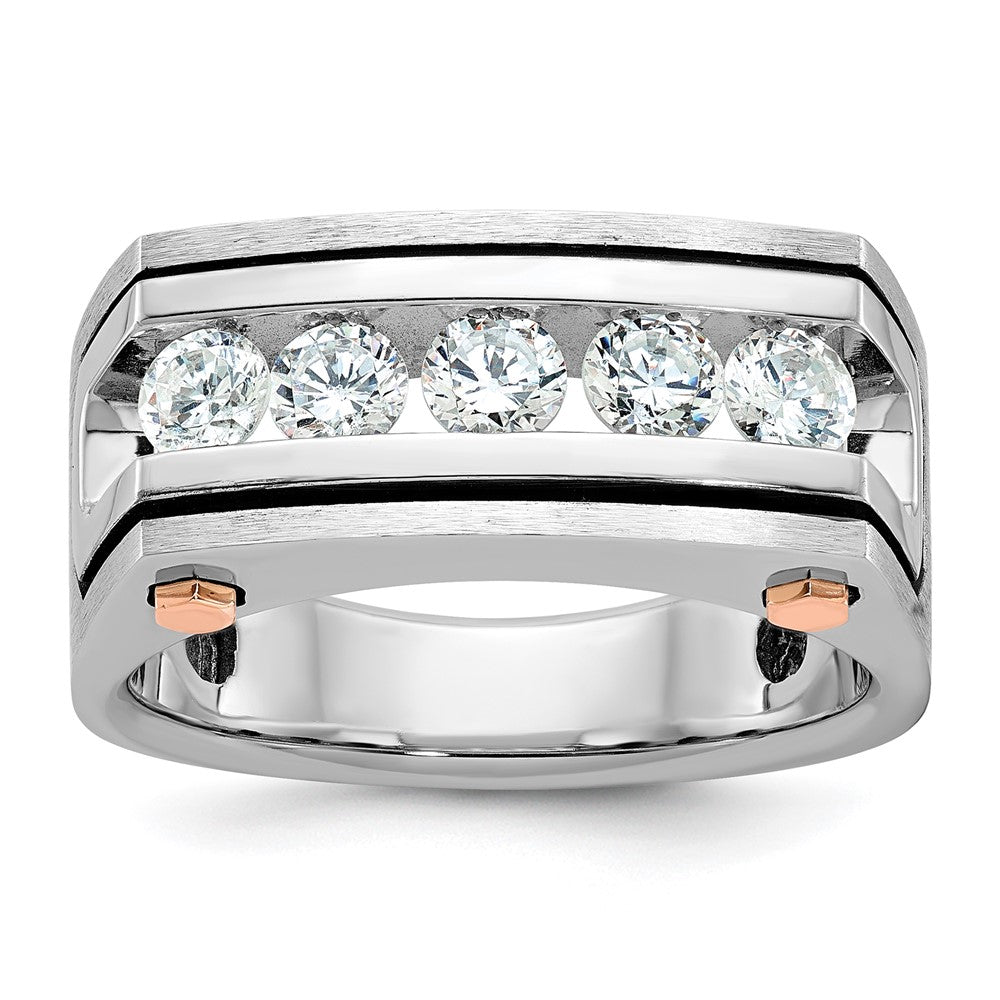 IBGoodman 14k White and Rose Gold Men's Polished Satin and Grooved 5-Stone Ring Mounting