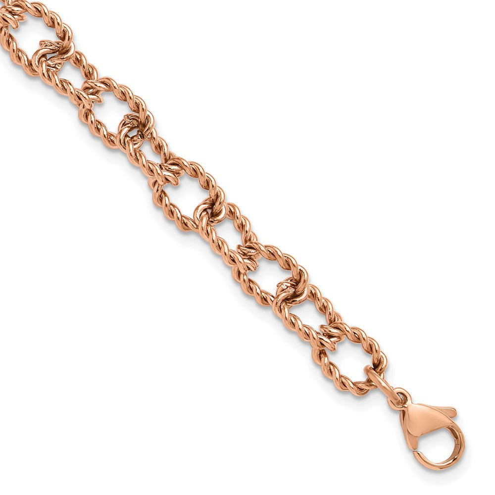 Chisel Stainless Steel Polished and Textured Rose IP-plated Open Link 7 inch Plus a 1 inch Extension Bracelet 8 inches