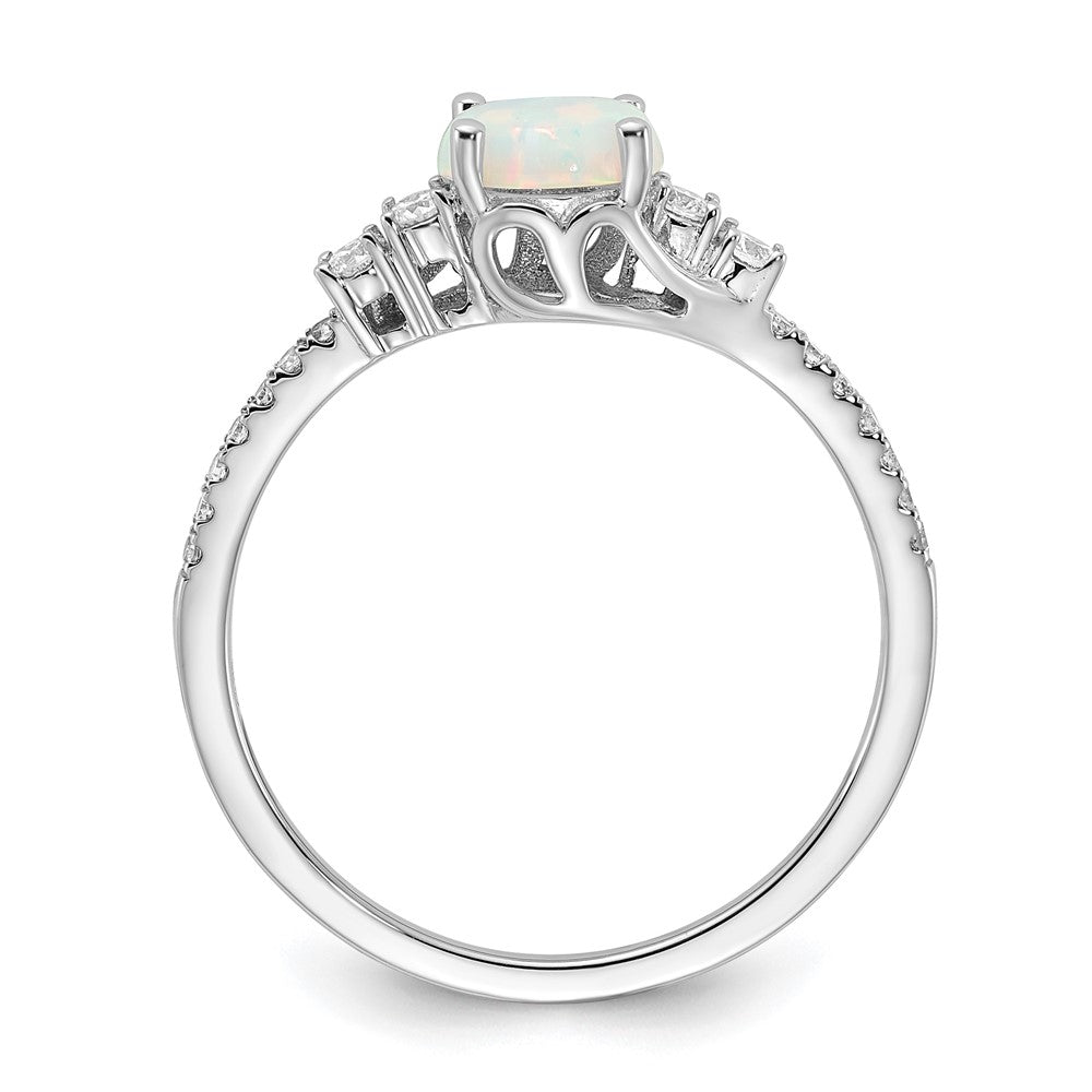 10k White Gold Polished Created Opal & Diamond Ring