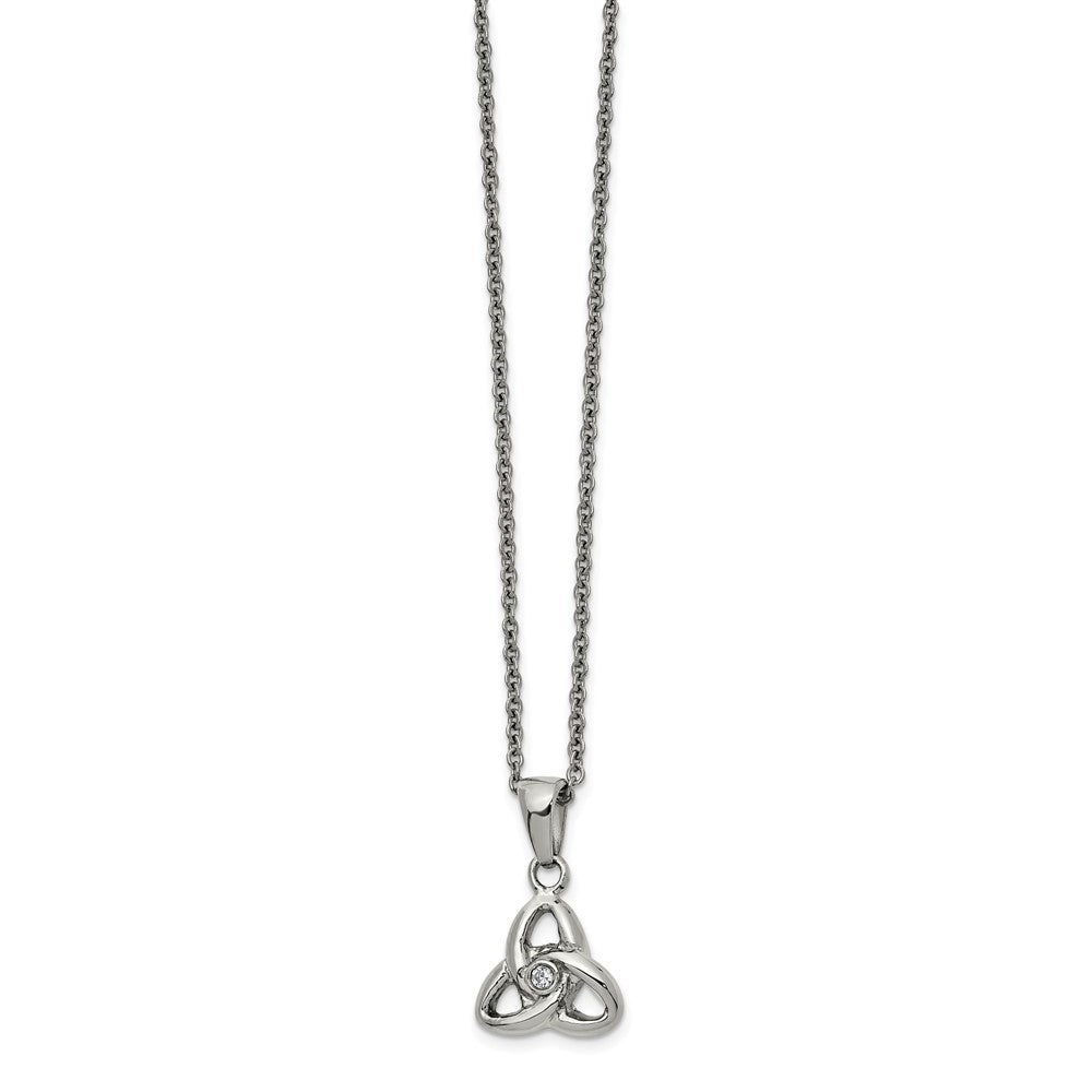 Stainless Steel Polished w/ Preciosa Crystal Knot 16in w/1in ext Necklace