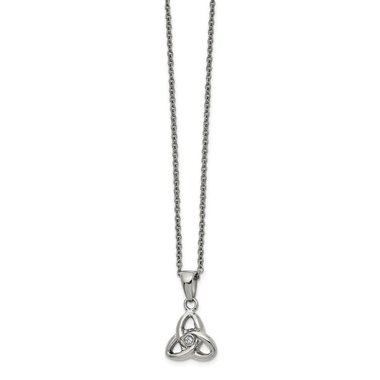 Stainless Steel Polished w/ Preciosa Crystal Knot 16in w/1in ext Necklace