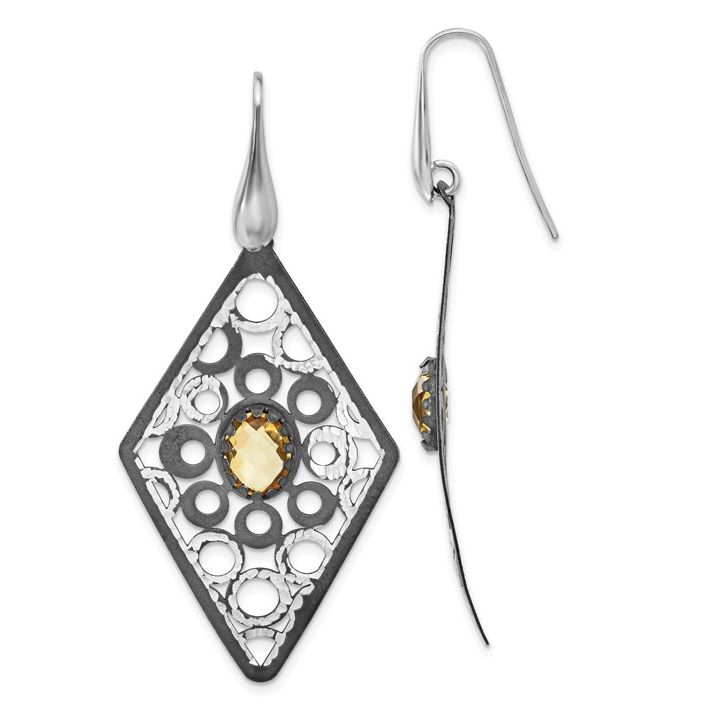 Sterling Silver Ruthenium-plated Citrine Diamond-shaped Earrings