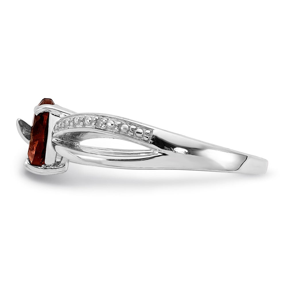 Sterling Silver Heart Shaped Garnet & Diamond Ring