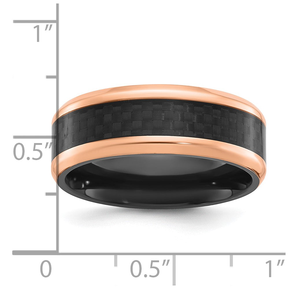 Chisel Black Zirconium Polished Rose IP-plated Edges with Black Carbon Fiber Inlay 8mm Band Size - 9.5