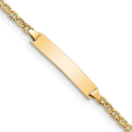 14k Semi-Solid Polished Anchor Link ID  Bracelet 7  inches