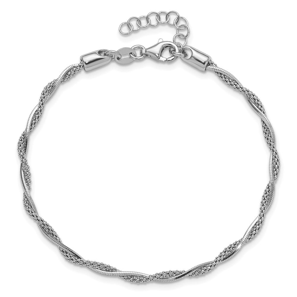 Sterling Silver Rh-plated Polished Twisted w/1in ext. Bracelet 8  inches