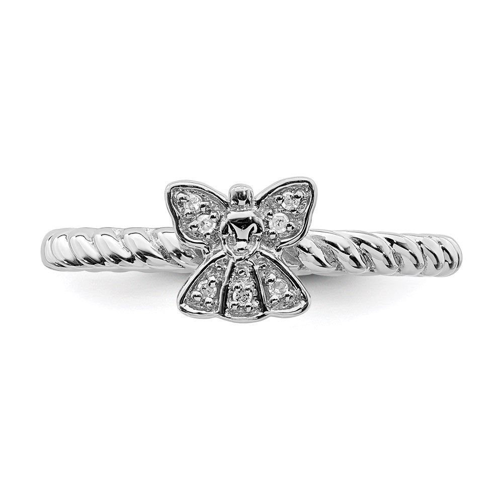 Sterling Silver Stackable Expressions Polished Diamond Angel Ring Size -6