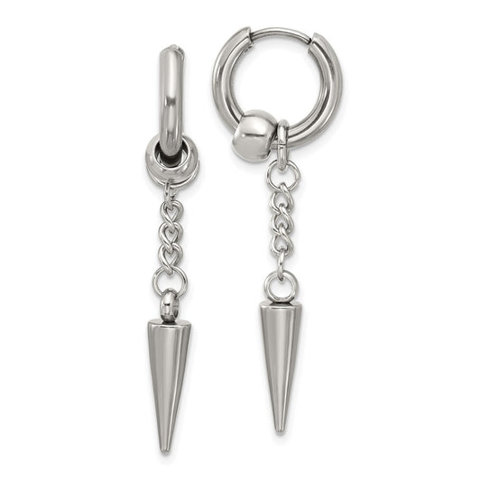 Chisel Stainless Steel Polished Spike Dangle Hinged Hoop Earrings