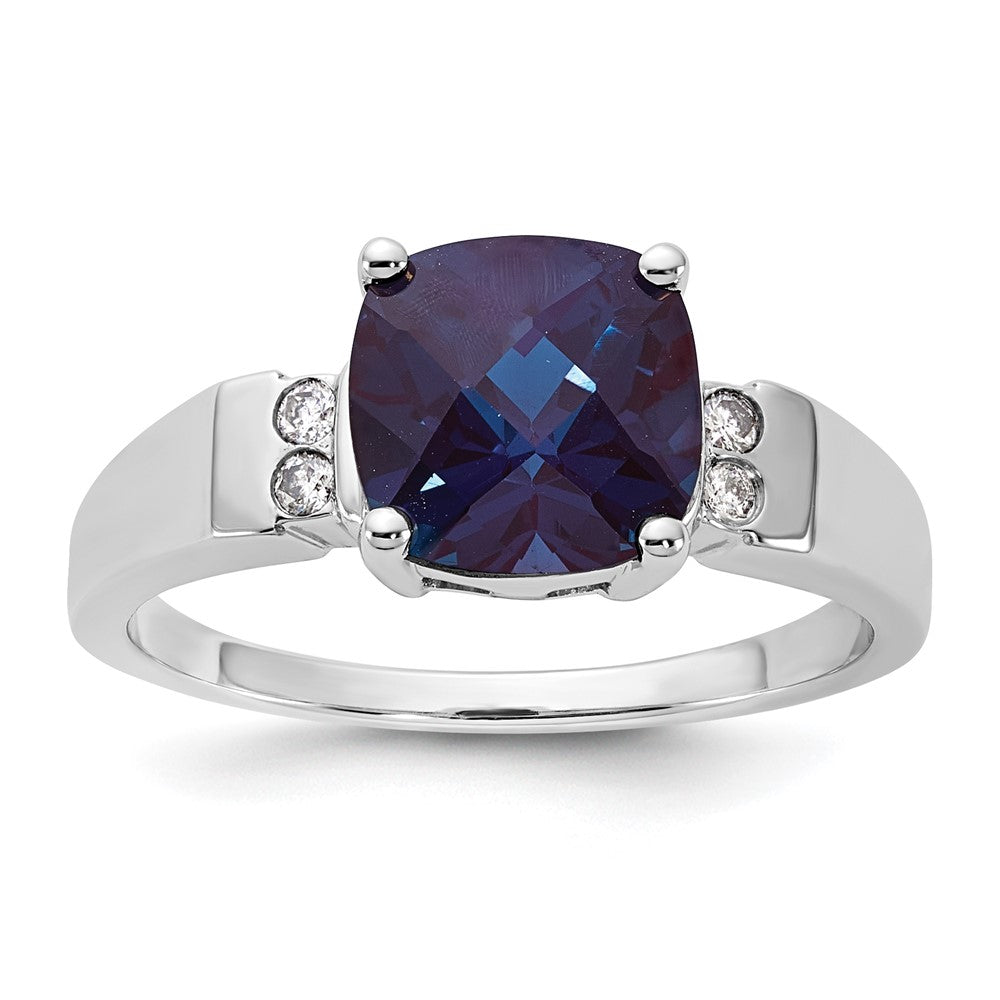 10k WG Created Alexandrite and Diamond Ring