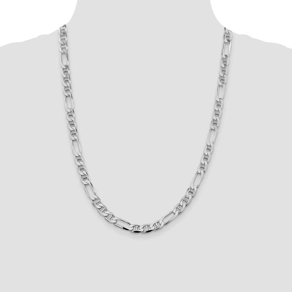 Sterling Silver Rhodium-plated 7.5mm Figaro Anchor Chain 24 Inches