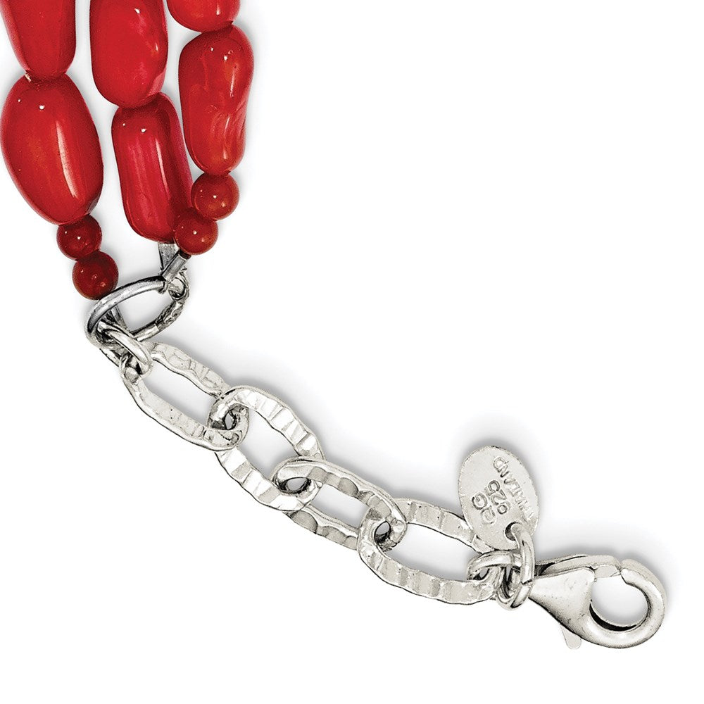 Sterling Silver Triple Strand Red Coral 16 inch Necklace with 2 inch extension 16 Inches