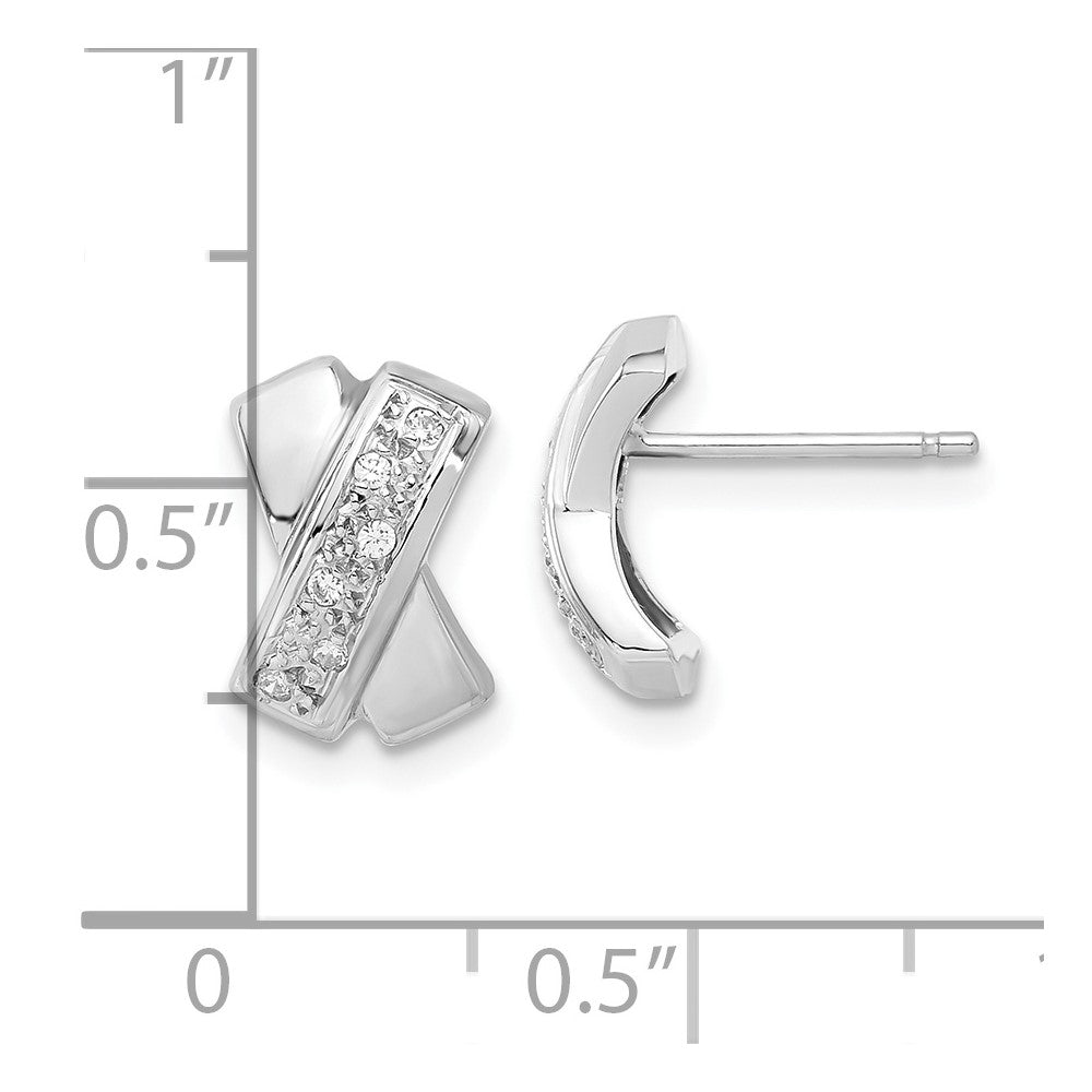 14k White Gold Polished X with CZ Post Earrings
