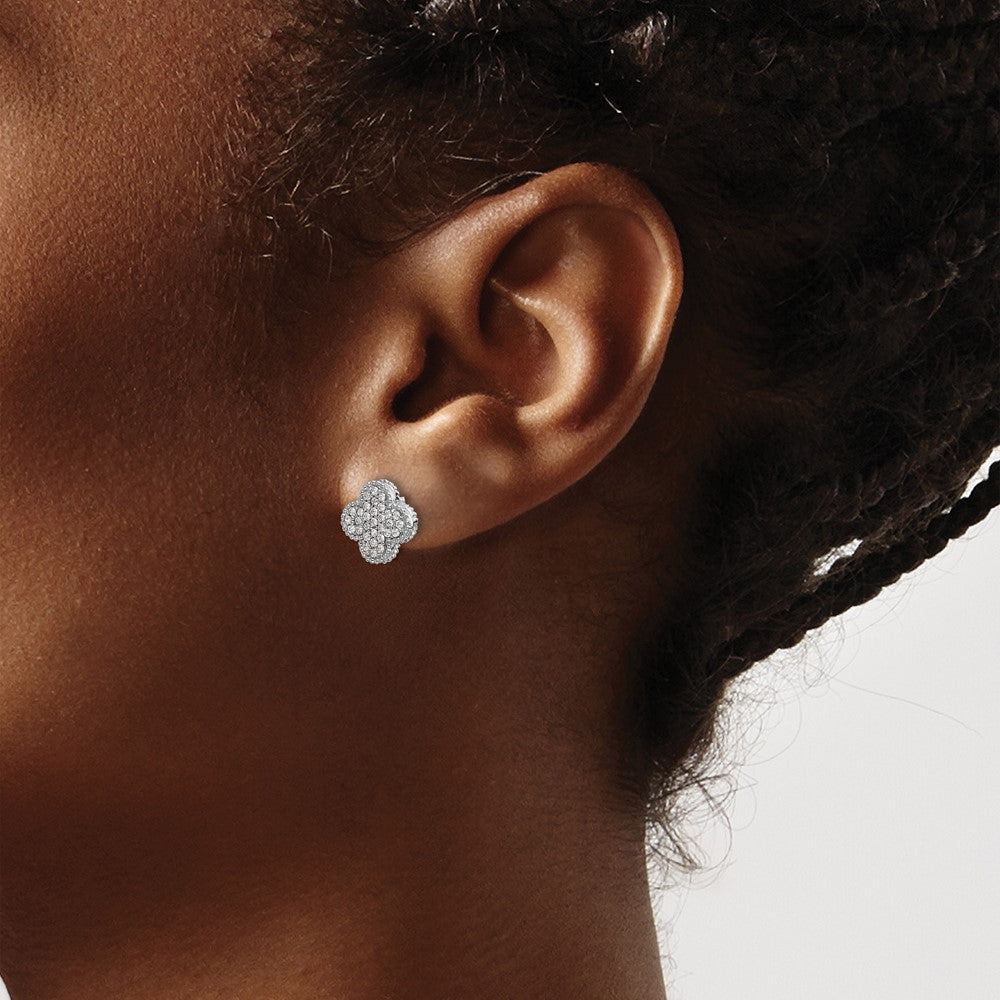 14k White Gold Diamond Quatrefoil Post Earrings