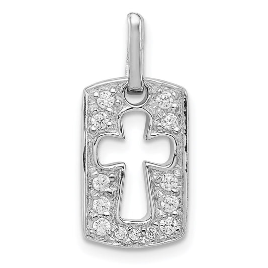 Sterling Silver Rhodiulm Plated Faith CZ Open Cross Charm