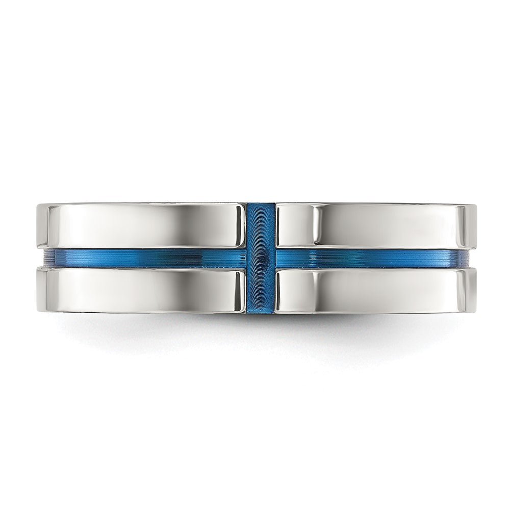 Chisel Stainless Steel Polished Blue IP-plated Grooved 6mm Band Size - 13