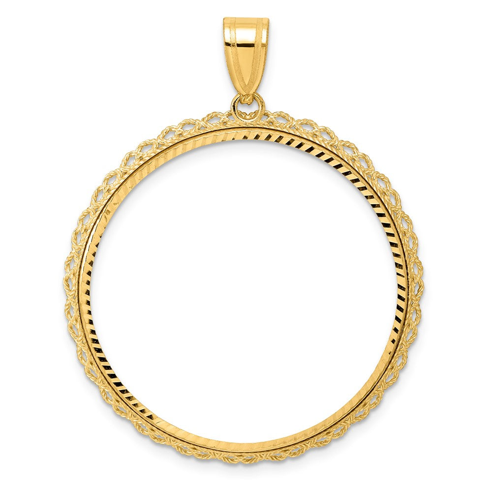 14k Diamond Cut Double Rope with 32.0mm Prong Coin Bezel Pendant