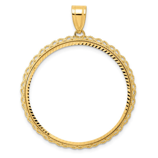 14k Diamond Cut Double Rope with 32.0mm Prong Coin Bezel Pendant