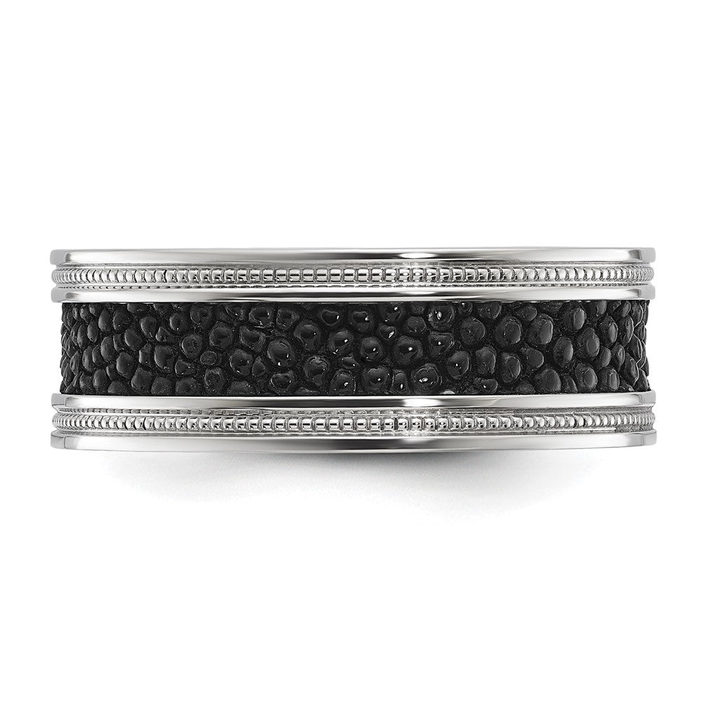 Stainless Steel Polished Genuine Stingray Textured 8mm Band Size - 11