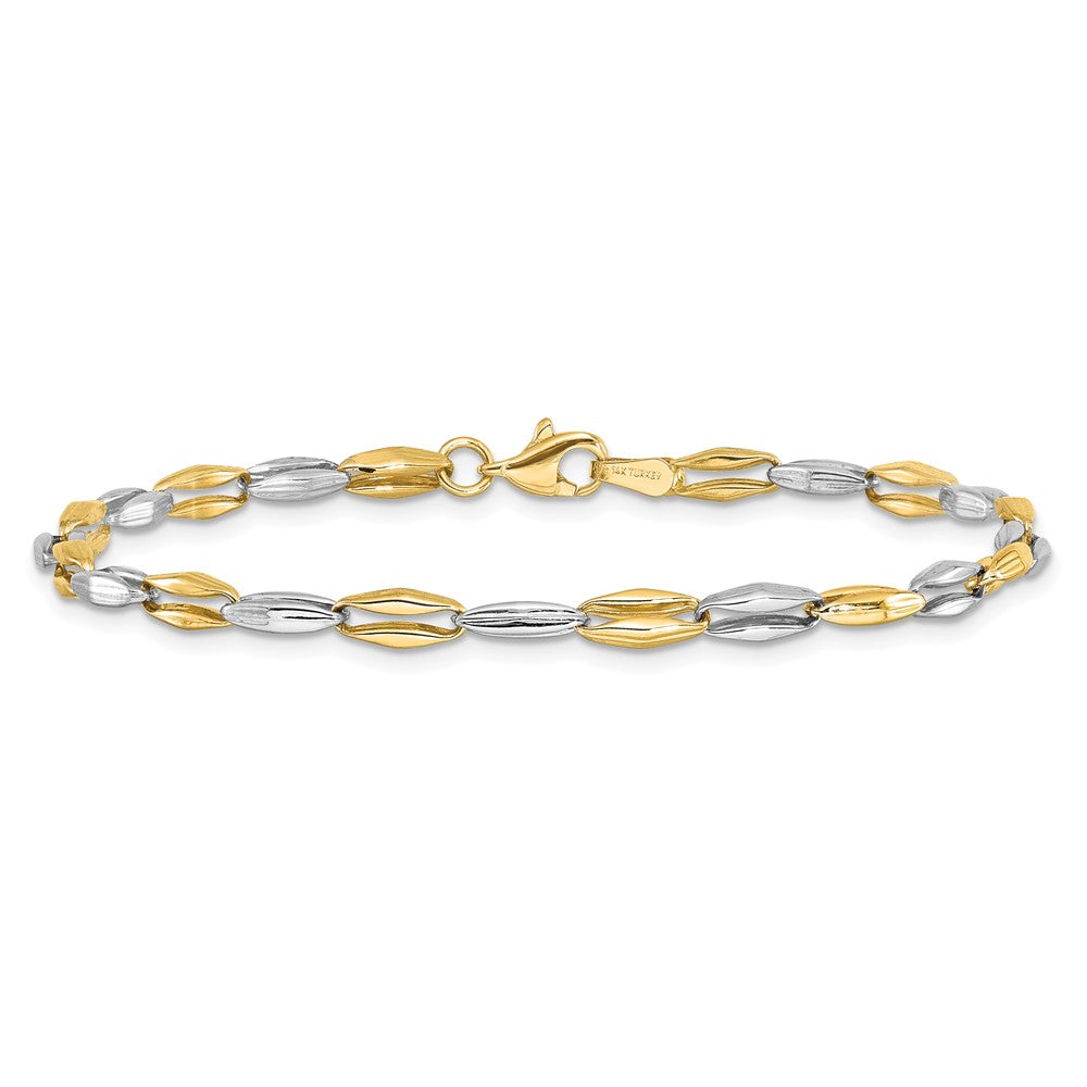 14K Two-tone Polished Fancy Link Bracelet 7.5  inches