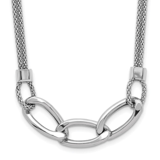 Sterling Silver Rh-plat Polished Multi-Strand w/2in ext. Necklace