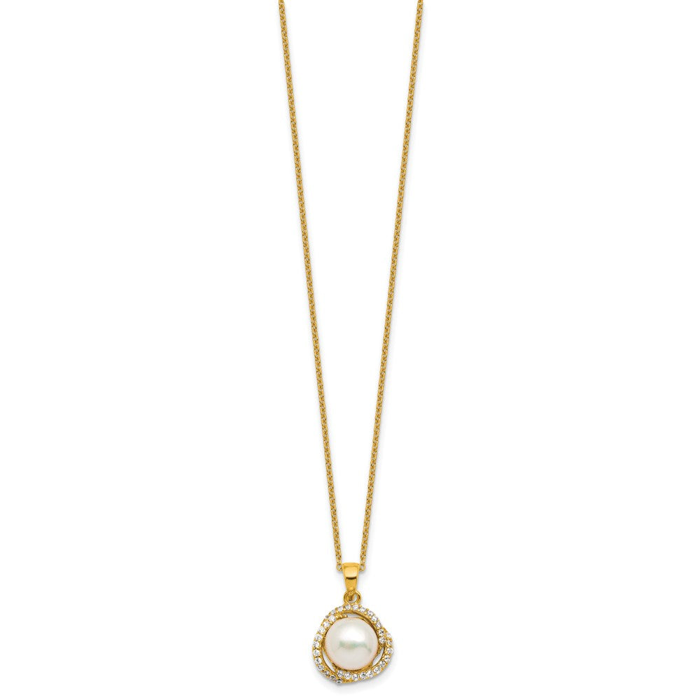 Cheryl M Sterling Silver Gold-plated Polished Freshwater Cultured Pearl and CZ 16 Inch with 2 Inch Extension Necklace