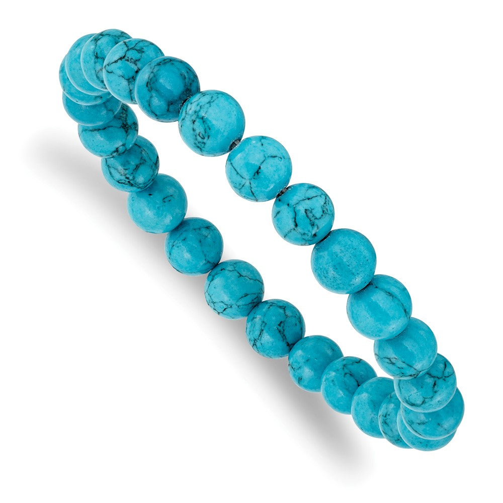 Beaded Stretch Blue Turquoise Agate Bracelet 6.75 inches