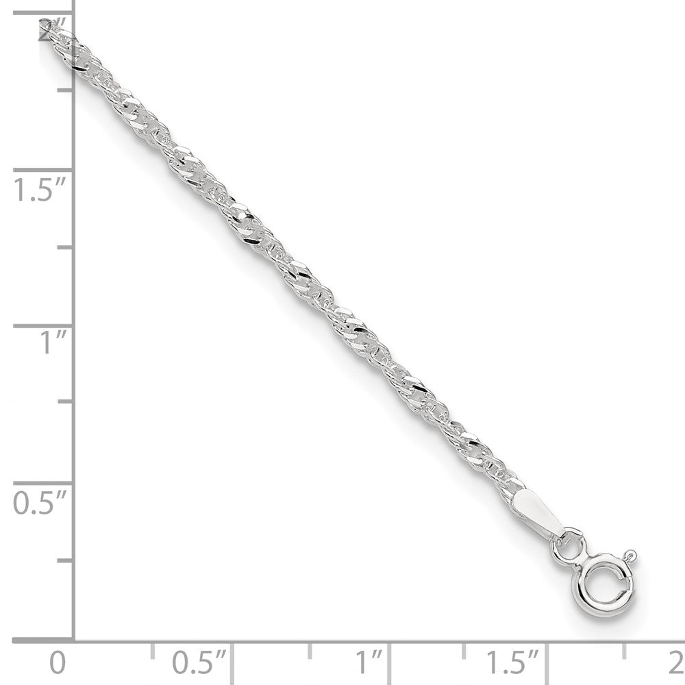Sterling Silver 2mm Singapore 9in Plus 1in ext. Chain Anklet 9 inches