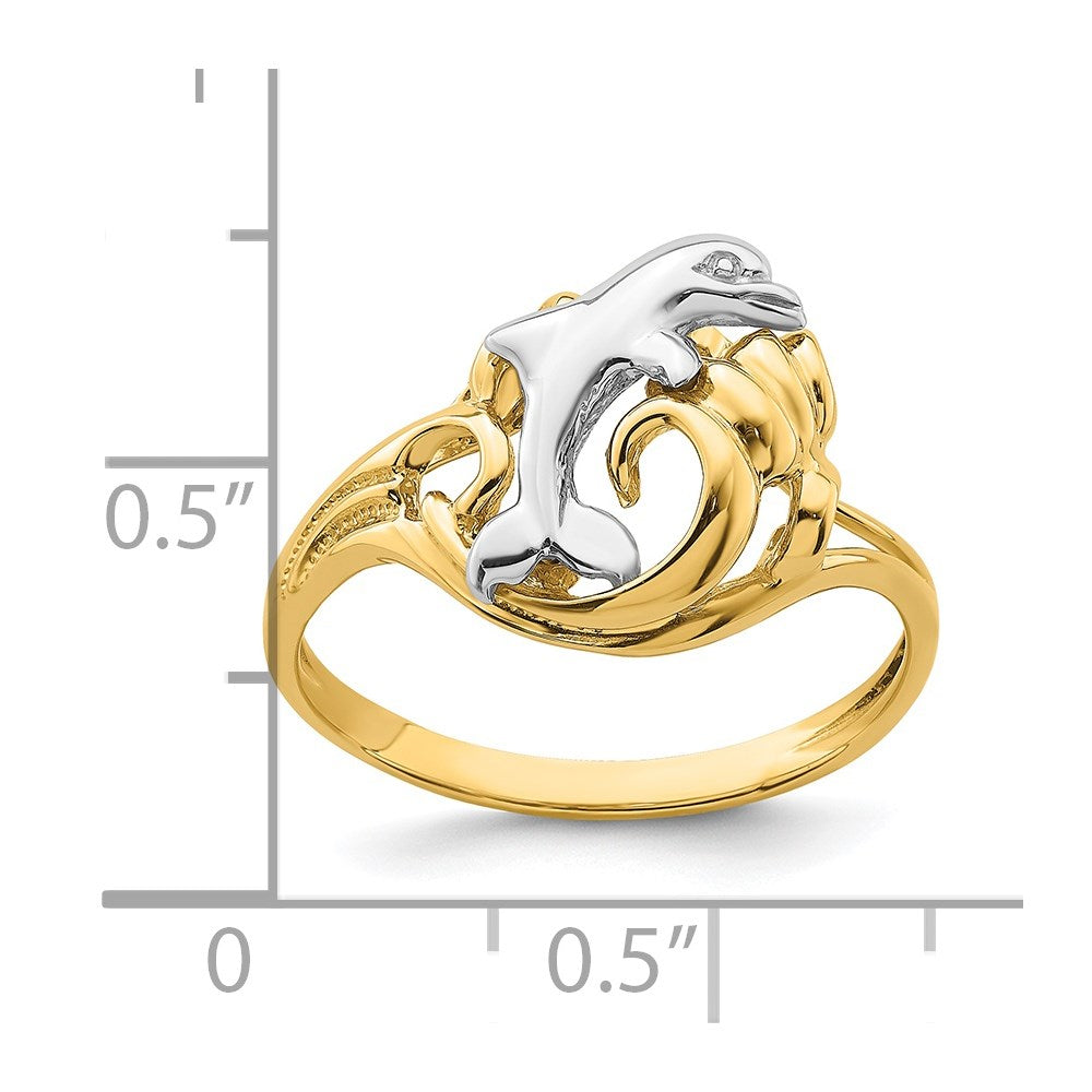14k Two-tone Dolphin Wave Ring