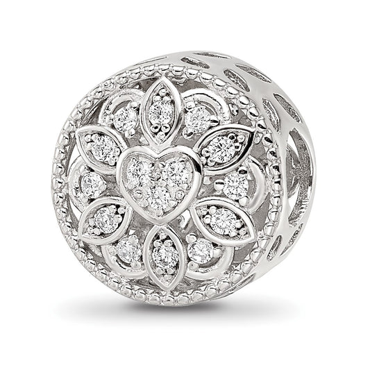 Sterling Silver Reflections Rhod-plated CZ Floral Cut-Out Bead