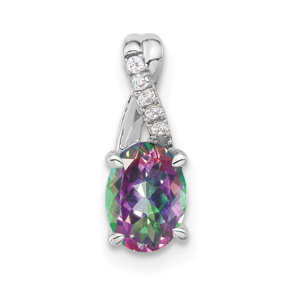 14k White Gold Oval Mystic Fire Topaz and Diamond Pendant