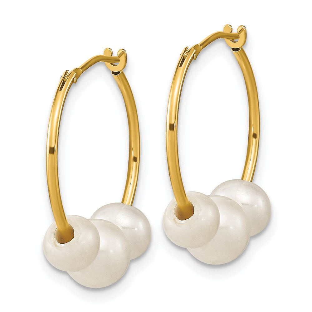 10K Madi K 5-7mm White Round Freshwater Cultured Pearl Hoop Earrings