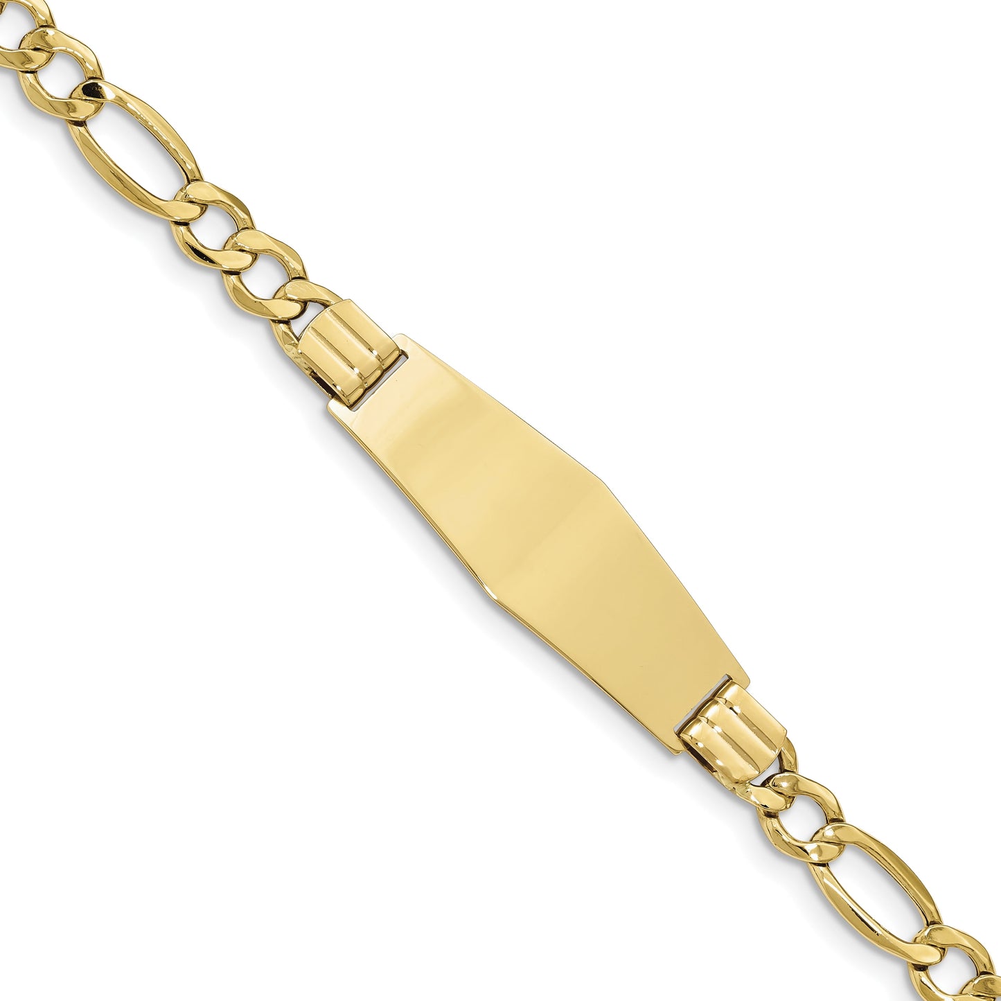 14k Polished Semi-Solid Chain/Solid Plate Figaro Link Soft Diamond Shape 39x14mm Plate 8 inch ID Bracelet