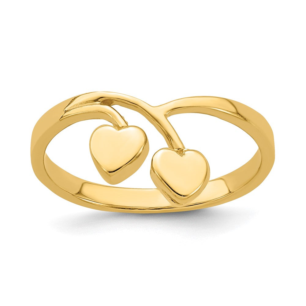 14K Double Heart Drop V Ring Size 6