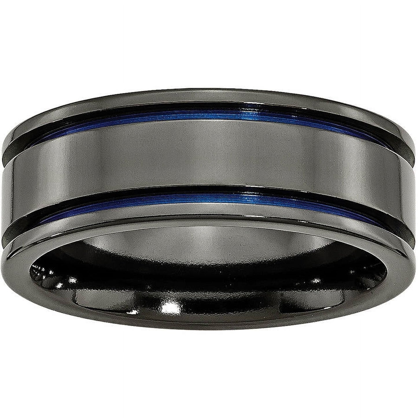Titanium Black Ti with Blue Anodized Grooves 8mm Polished Band