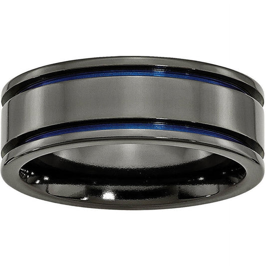 Titanium Black Ti with Blue Anodized Grooves 8mm Polished Band