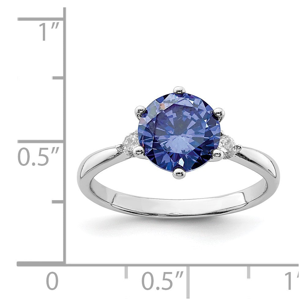 Sterling Silver Rhod-plated Blue and White CZ Ring