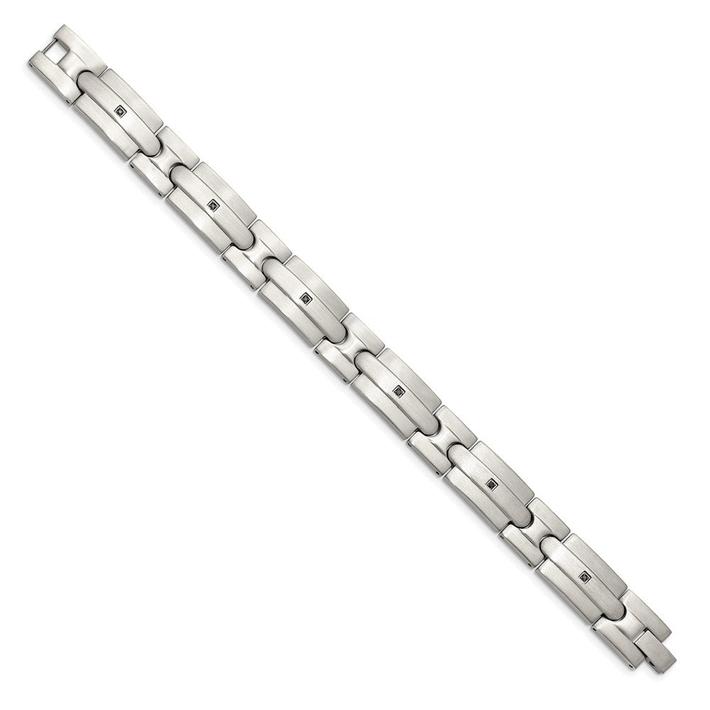 Stainless Steel Brushed with Black CZ 8.25in Bracelet 8.25 inches