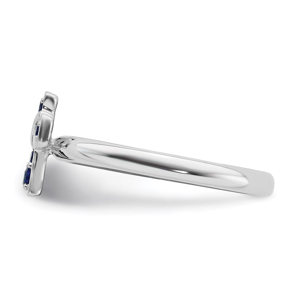 Sterling Silver Stackable Expressions Rhodium Created Sapphire Cross Ring Size -7